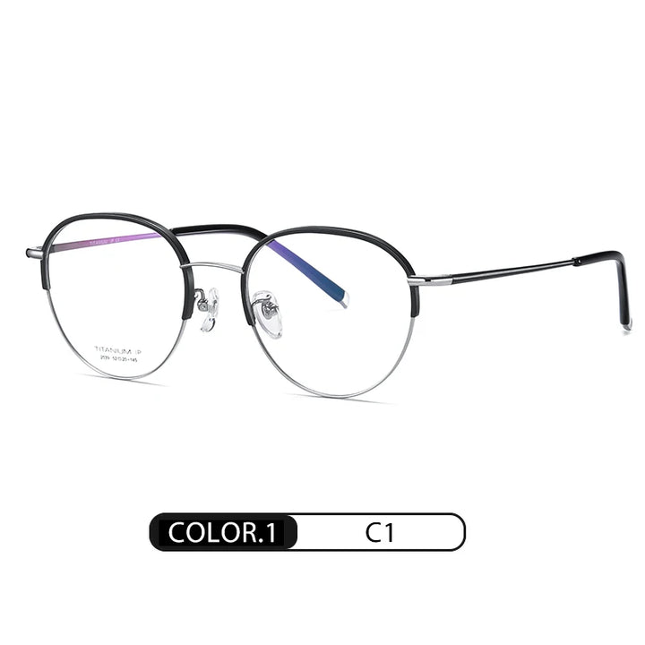 Reven Jate Unisex Semi Rim Oval Round Titanium Eyeglasses 52039