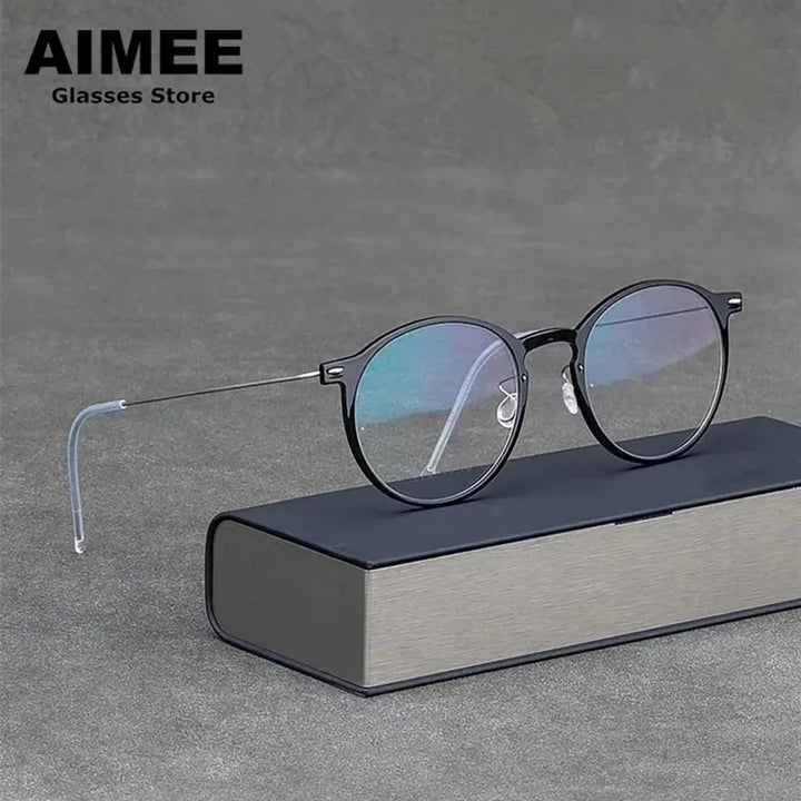 Aimee Unisex Full Rim Round Screwless Titanium Acetate Eyeglasses 6541 Full Rim Aimee   