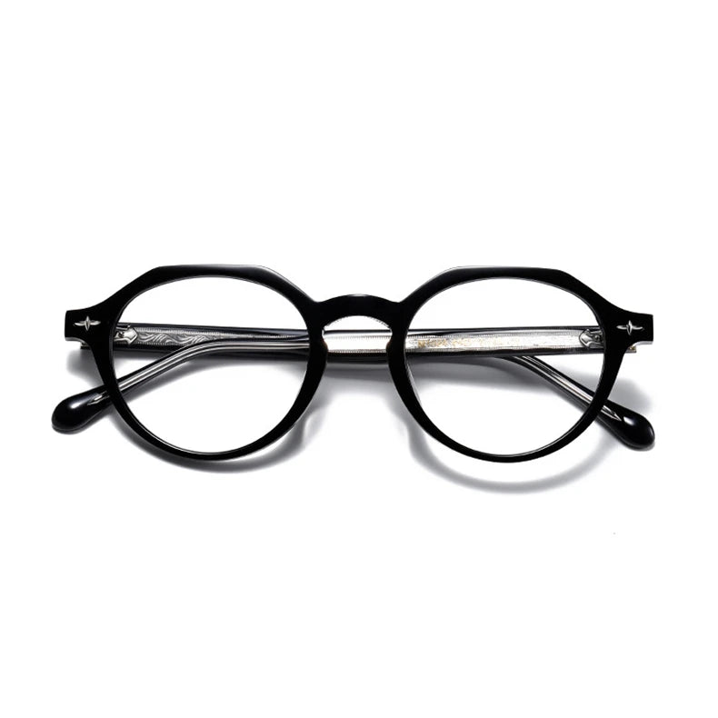 Black Mask Unisex Full Rim Flat Top Oval Acetate Eyeglasses M1024 Full Rim Black Mask Black  