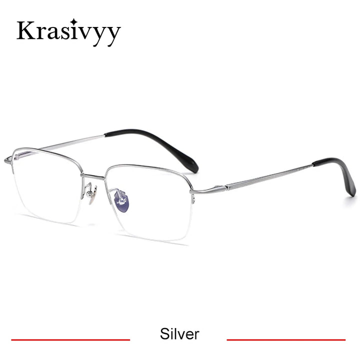 Krasivyy Men's Semi Rim Big Oval Square Titanium Eyeglasses 316887