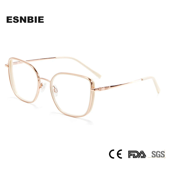 Esnbie Unisex Full Rim Square Cat Eye Titanium Eyeglasses 22029 Full Rim Esnbie   