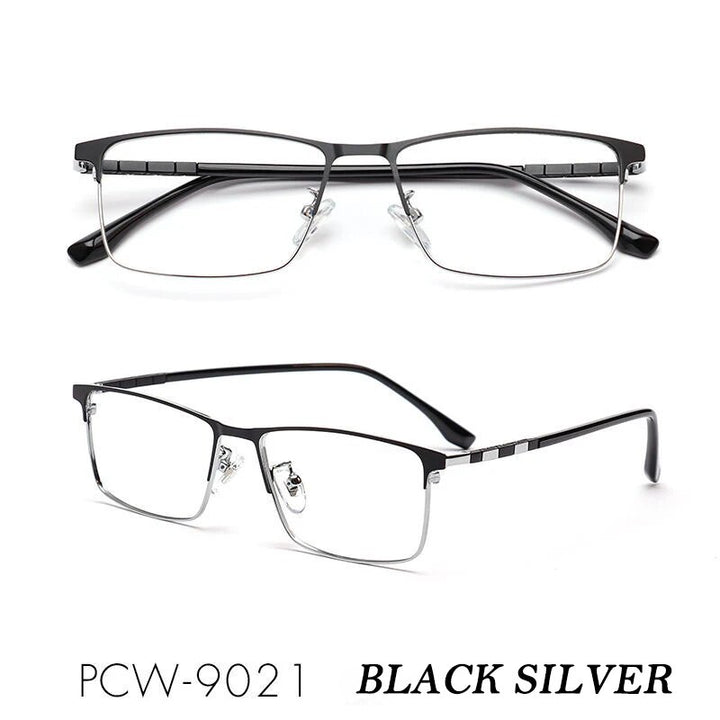 KatKani Men's Full Rim Square Titanium Eyeglasses 8618 Full Rim KatKani Eyeglasses Black Silver  