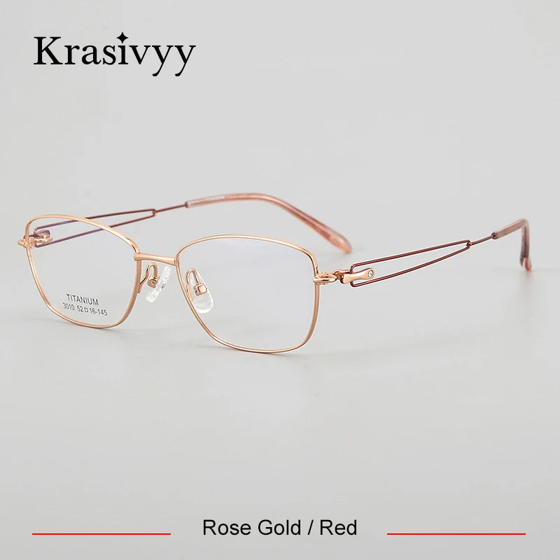 Krasivyy Women's Full Rim Oval Square Titanium Eyeglasses 443010 Full Rim Krasivyy Rose Gold Red  