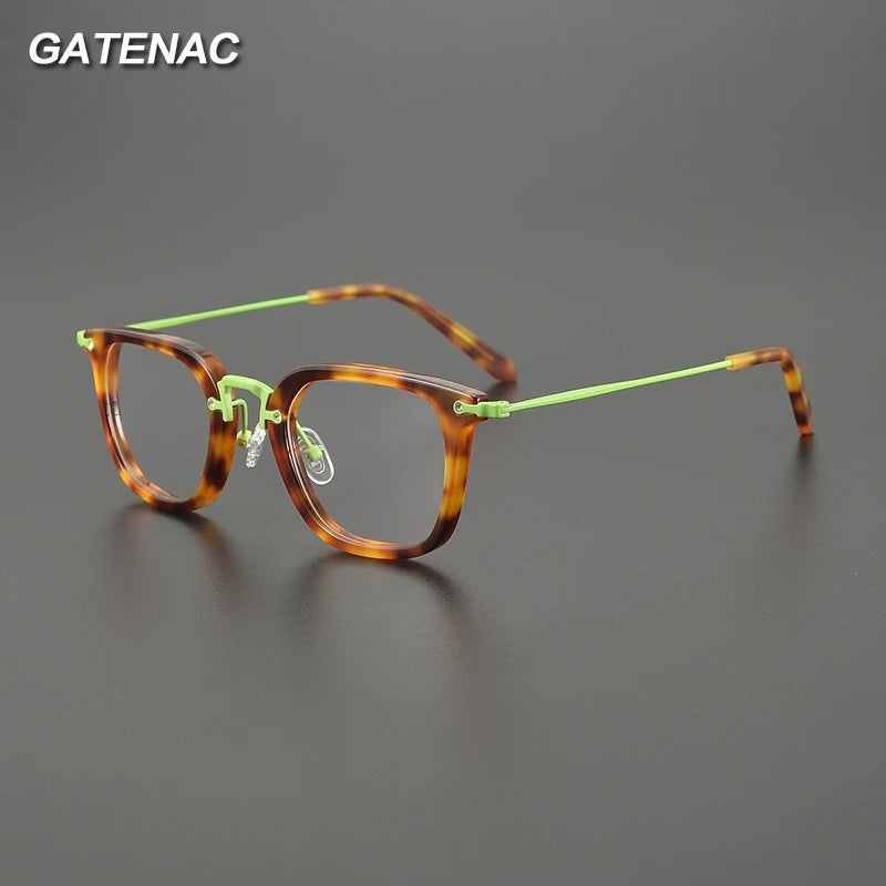 Gatenac Unisex Full Rim Square Acetate Titanium Eyeglasses Gxyj1505 Full Rim Gatenac   