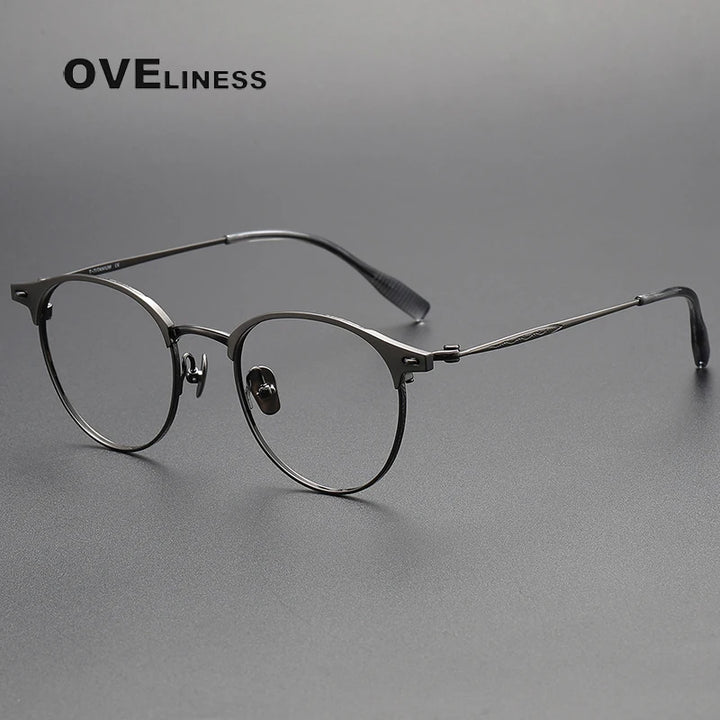 Oveliness Women's Full Rim Round Screwless Titanium Eyeglasses 70815 Full Rim Oveliness gun  