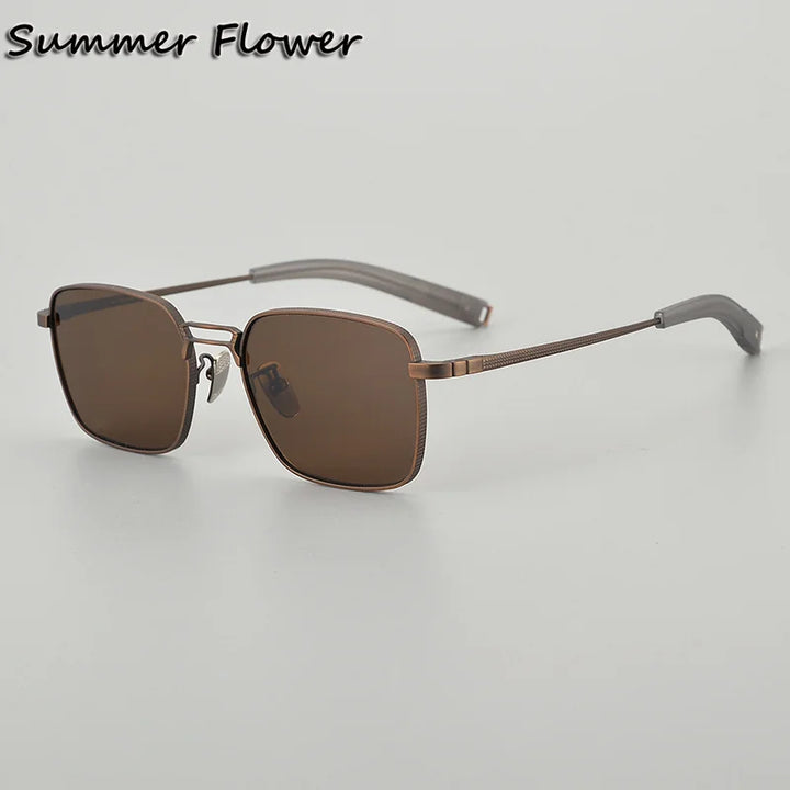 Summer Flower Unisex Full Rim Square Double Bridge Titanium Sunglasses 618227