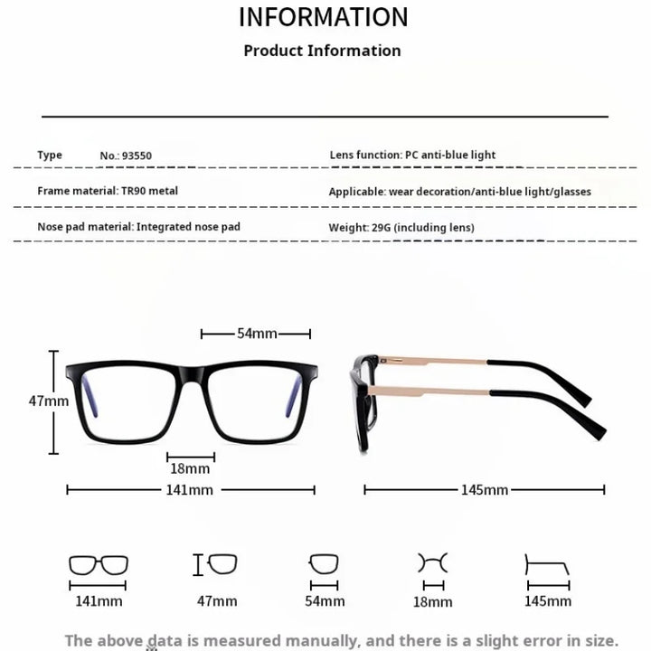 Momoja Unisex Full Rim Square Tr 90 Alloy Eyeglasses 93550