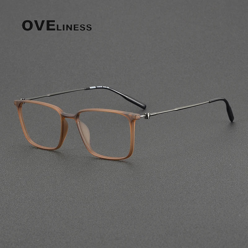 Oveliness Unisex Full Rim Square Acetate Titanium Eyeglasses 8674 Full Rim Oveliness tea gun  