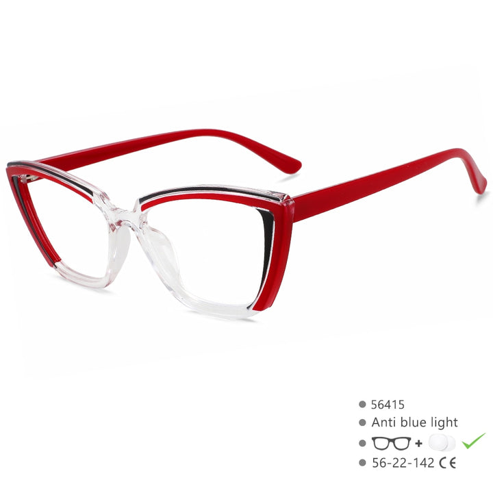 CCSpace Women's Full Rim Cat Eye Tr 90 Eyeglasses 56415 Full Rim CCspace Red  