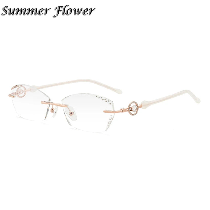 Summer Flower Women's Rimless Oval Square Titanium Eyeglasses 90375 Rimless Summer Flower Rose Gold Clear