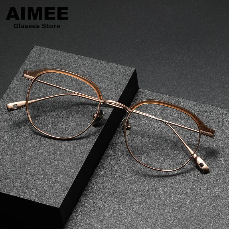 Aimee Men's Full Rim Square Oval Titanium Acetate Eyeglasses 21132 Full Rim Aimee   