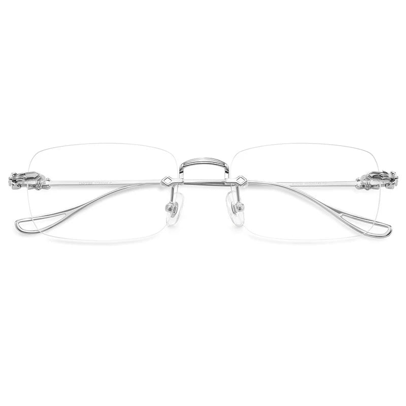 KatKani Unisex Rimless Square Titanium Eyeglasses 16096 Rimless KatKani Eyeglasses Silver  