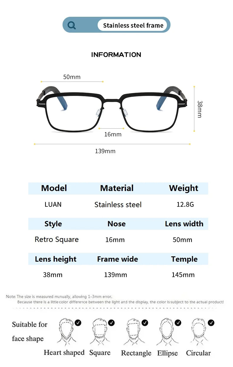 Bobbie Unisex Full Rim Square Screwless Steel Acetate Eyeglasses 165038