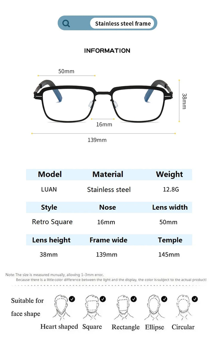 Bobbie Unisex Full Rim Square Screwless Steel Acetate Eyeglasses 165038