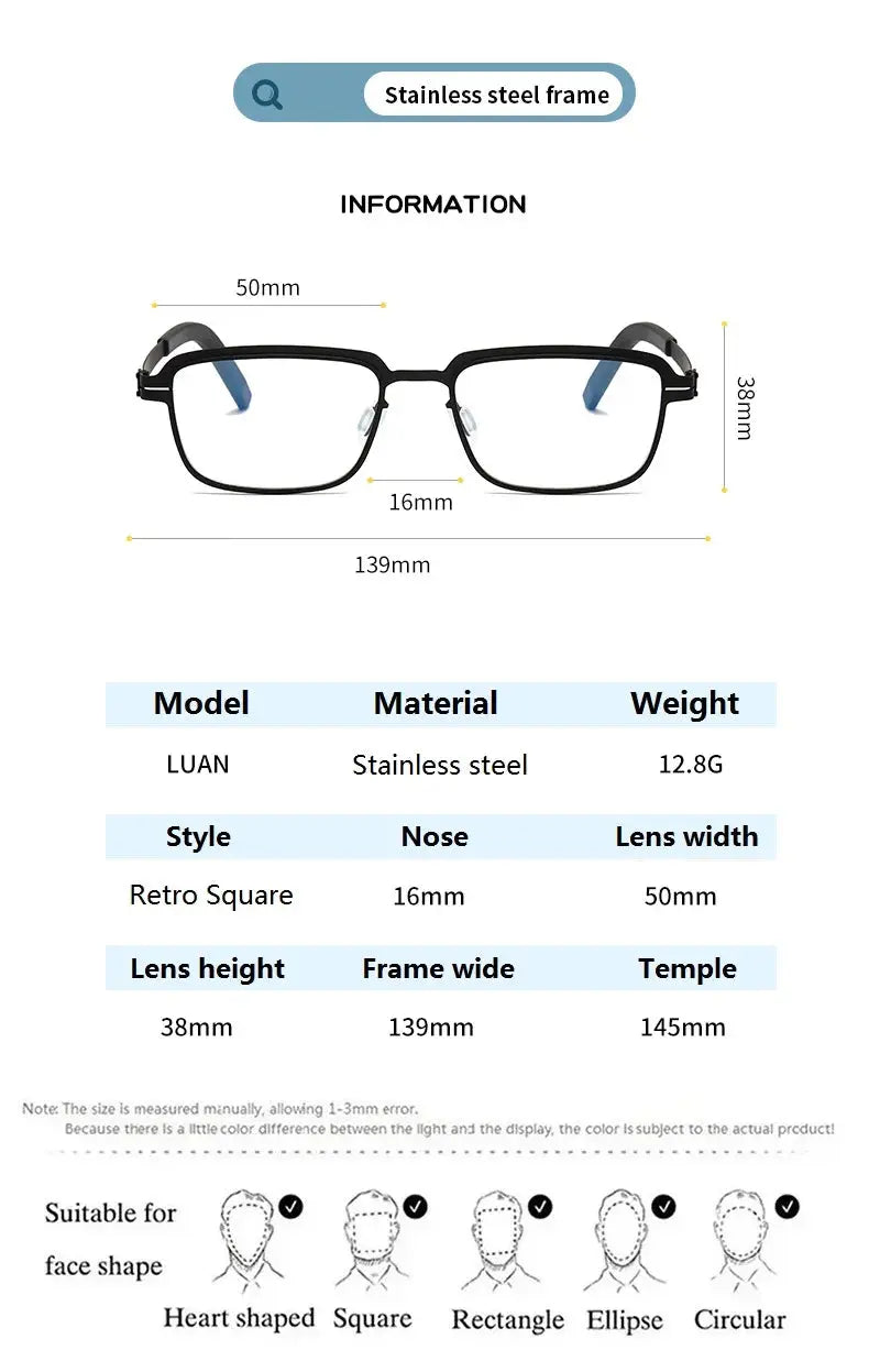 Bobbie 501638 Full Rim Unisex Square Stainless Steel Frames — view 2 | Bobbie at FuzWeb