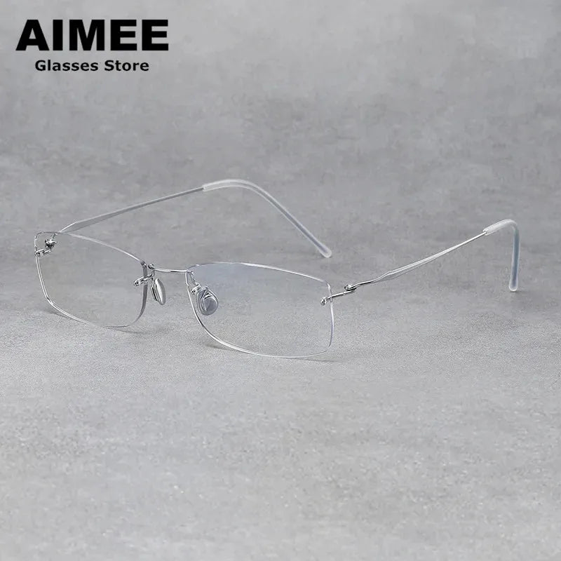 Aimee Unisex Rimless Rectangle Screwless Titanium Eyeglasses 4214 Rimless Aimee Silver  