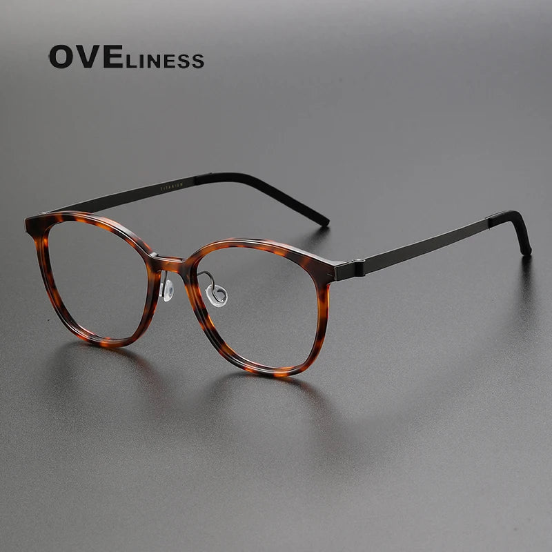 Oveliness Unisex Full Rim Square Acetate Titanium Eyeglasses 1851 Full Rim Oveliness tortoise  