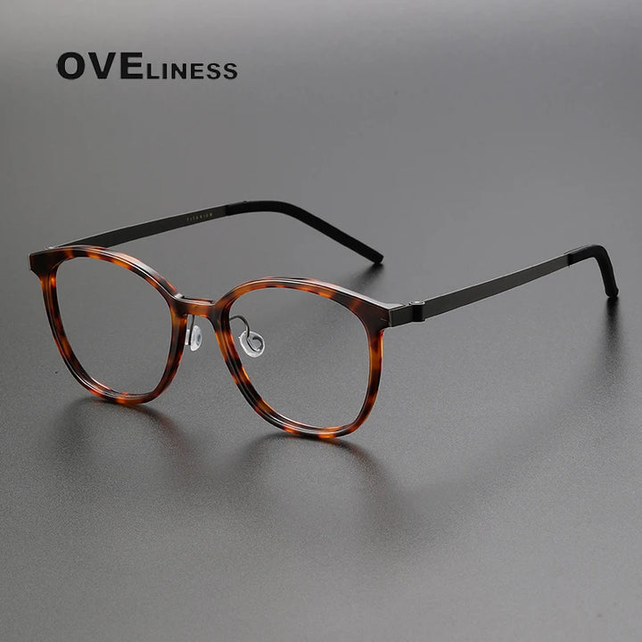 Oveliness Unisex Full Rim Square Acetate Titanium Eyeglasses 1851 Full Rim Oveliness tortoise  
