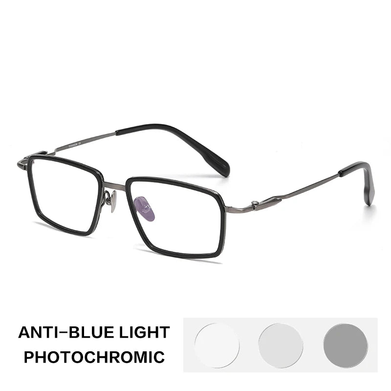 Gatenac Unisex Full Rim Square Titanium Acetate Photochromic Reading Glasses 840061