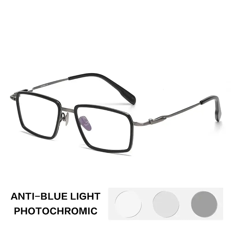 Gatenac Unisex Full Rim Square Titanium Acetate Photochromic Reading Glasses 840061.