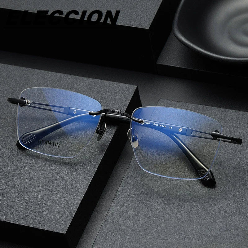 Eleccion Unisex Rimless Square Titanium Eyeglasses 80958