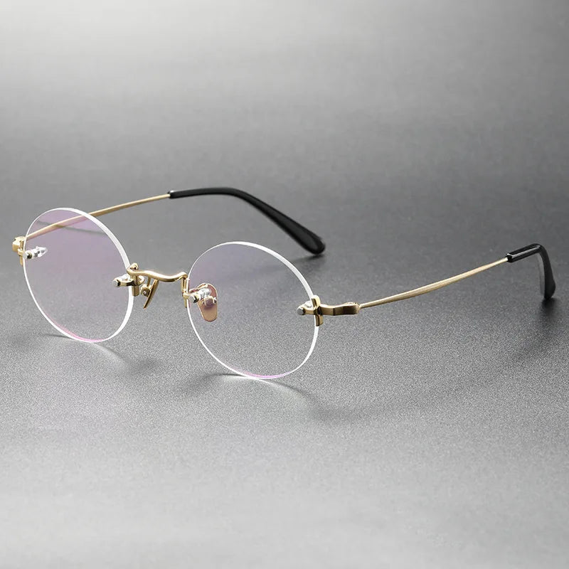 Aimee Men's Rimless Round Titanium Eyeglasses 14272 Rimless Aimee Gold  