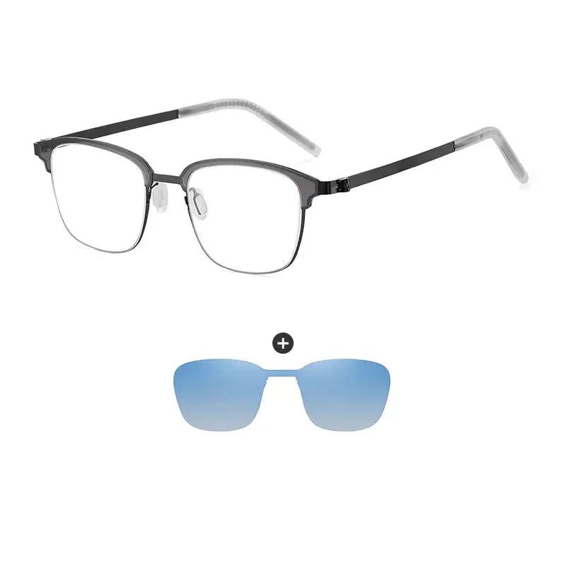 Gmei 790377 Unisex Full Rim Square Steel Frames Clip On Sunglasses FuzWeb