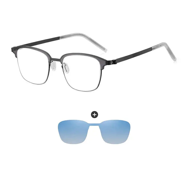 Gmei 790377 Unisex Full Rim Square Steel Frames Clip On Sunglasses FuzWeb