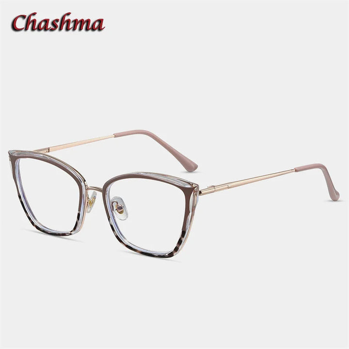 Chashma Ochki Women's Full Rim Square Cat Eye Tr 90 Eyeglasses 87257 Full Rim Chashma Ochki Pink Leopard  