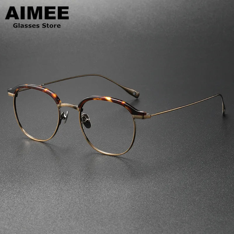 Aimee Men's Full Rim Square Oval Titanium Acetate Eyeglasses 21132 Full Rim Aimee Tortoise  