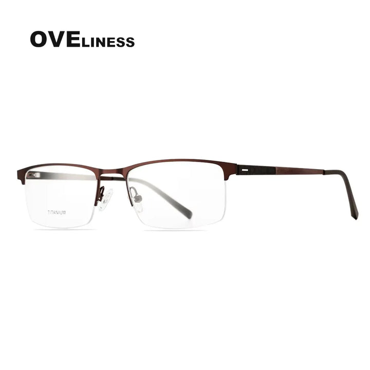 Oveliness Men's Semi Rim Square Titanium Alloy Eyeglasses 49860 Semi Rim Oveliness coffee  