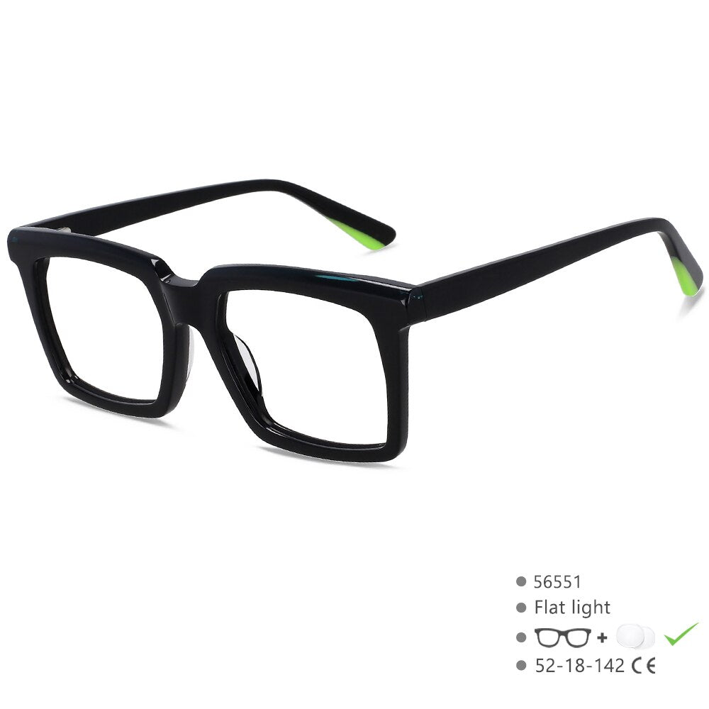 CCspace Unisex Full Rim Flat Top Square Acetate Eyeglasses 56551 Full Rim CCspace C4Black  