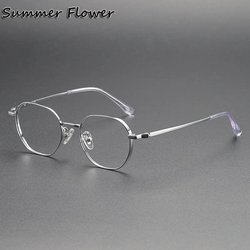 Summer Flower Women's Full Rim Flat Top Round Steel Eyeglasses 124208