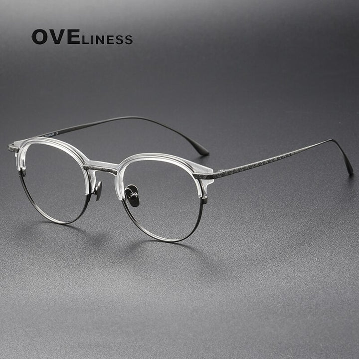 Oveliness Unisex Full Rim Round Acetate Titanium Eyeglasses Lepus Full Rim Oveliness transparent  