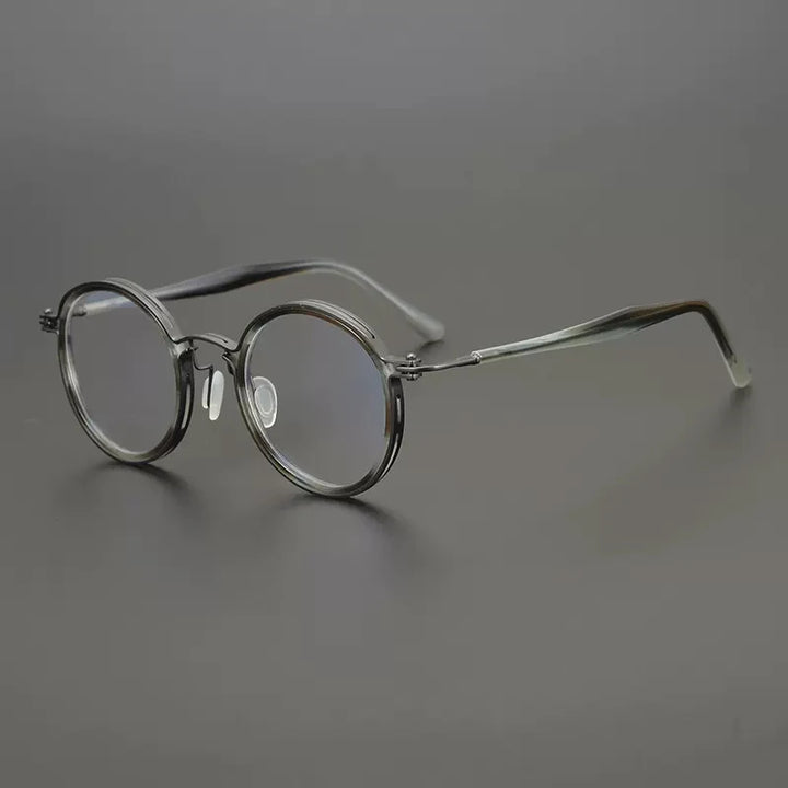 Gatenac Unisex Full Rim Round Acetate Eyeglasses Gxyj1196 Full Rim Gatenac mo-2 Gray  