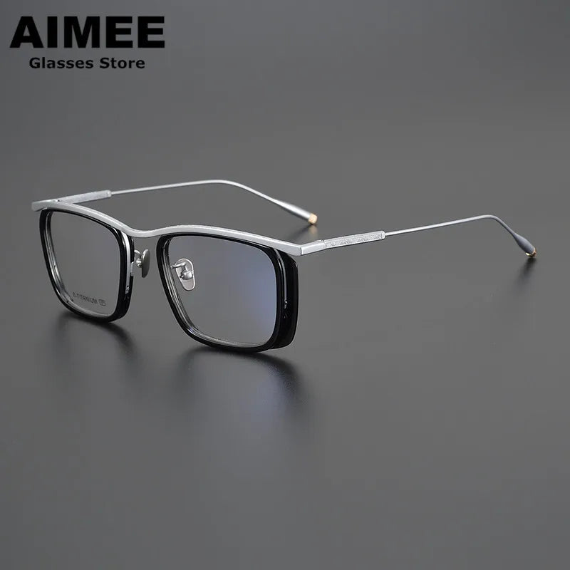 Aimee Unisex Full Rim Square Brow Line Titanium Acetate Eyeglasses 2018 Full Rim Aimee Black-Silver  