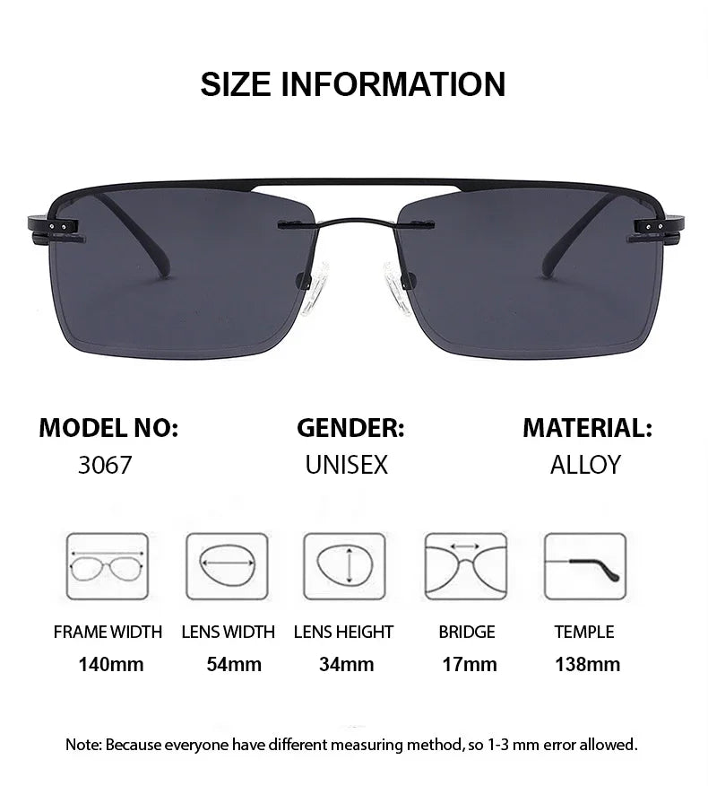 Summer Flower Men's Rimless Square Alloy Eyeglasses Clip On Sunglasses 613067