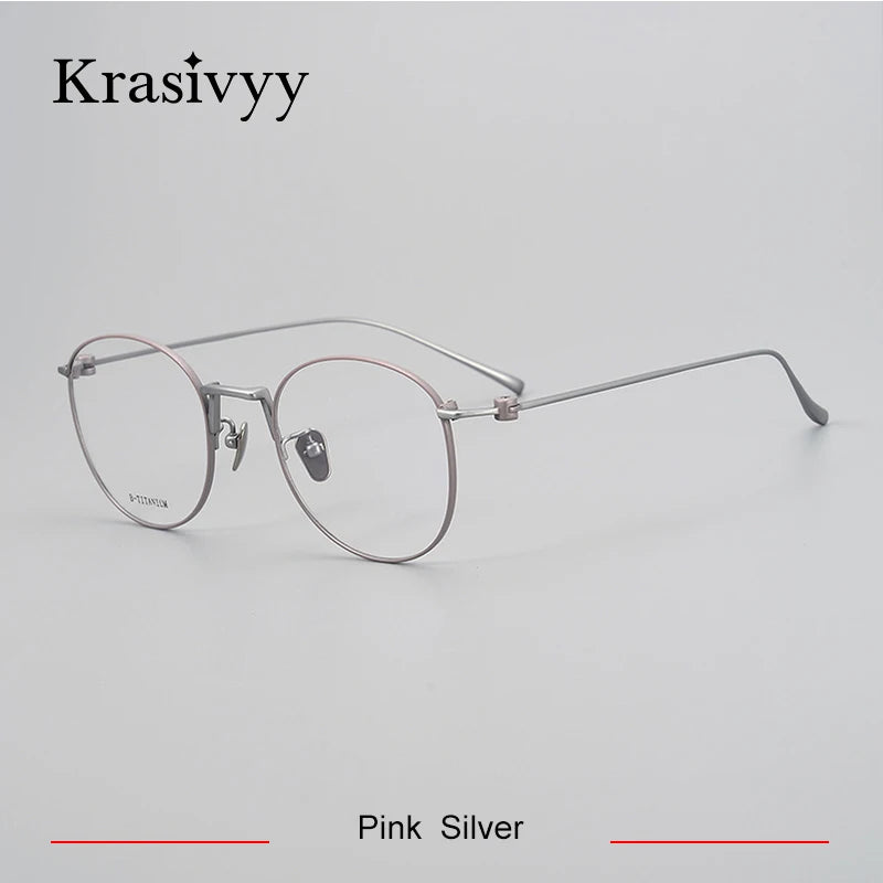 Krasivyy Unisex Full Rim Round Titanium Eyeglasses Kr871 Full Rim Krasivyy Pink Silver  