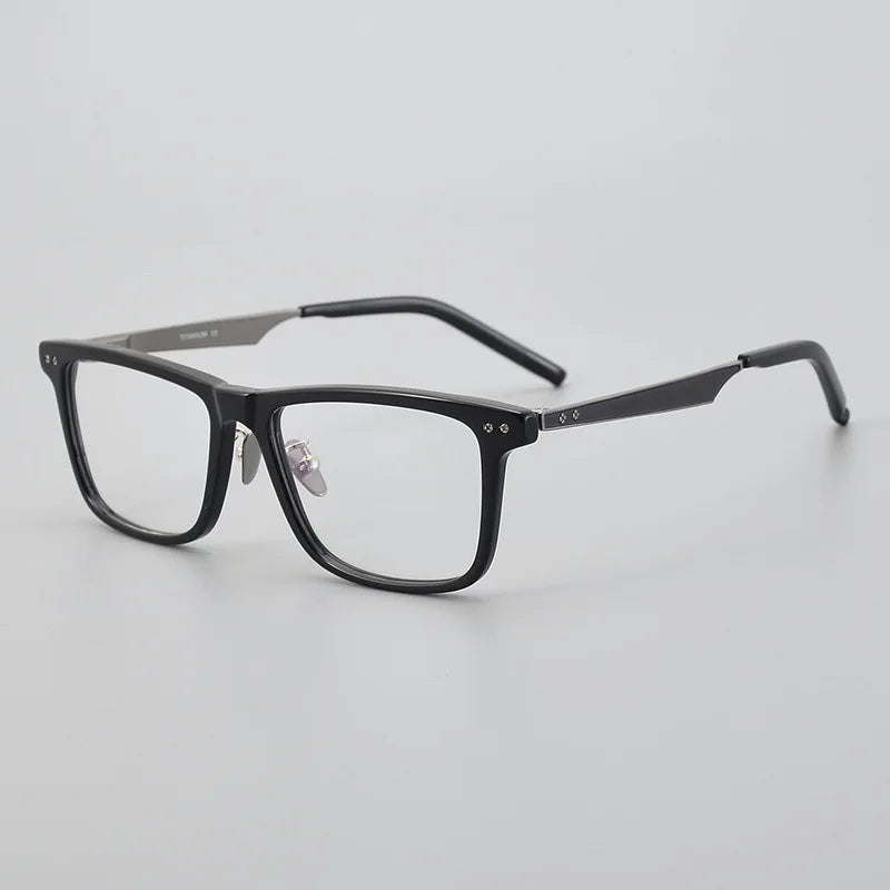 Hewei Unisex Full Rim Square Acetate Titanium Eyeglasses 13112 Full Rim Hewei C1  