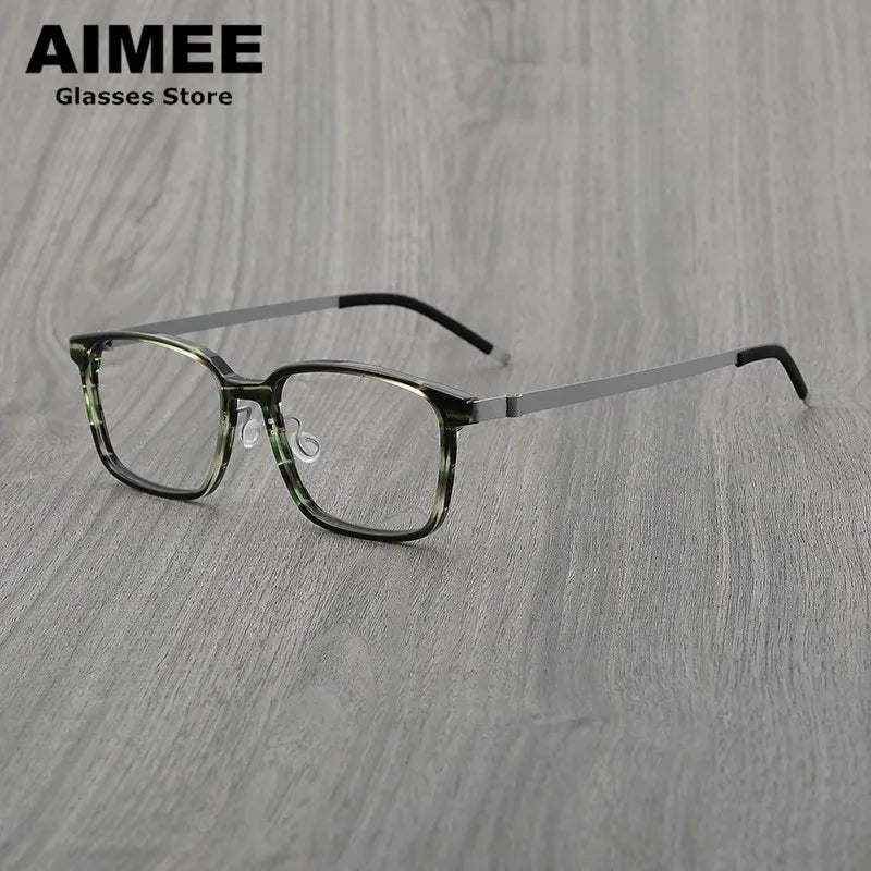 Aimee Unisex Full Rim Square Screwless Titanium Acetate Eyeglasses 6007 Full Rim Aimee   