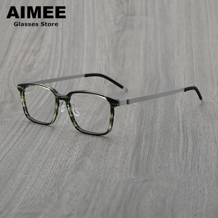 Aimee Unisex Full Rim Square Screwless Titanium Acetate Eyeglasses 6007 Full Rim Aimee   