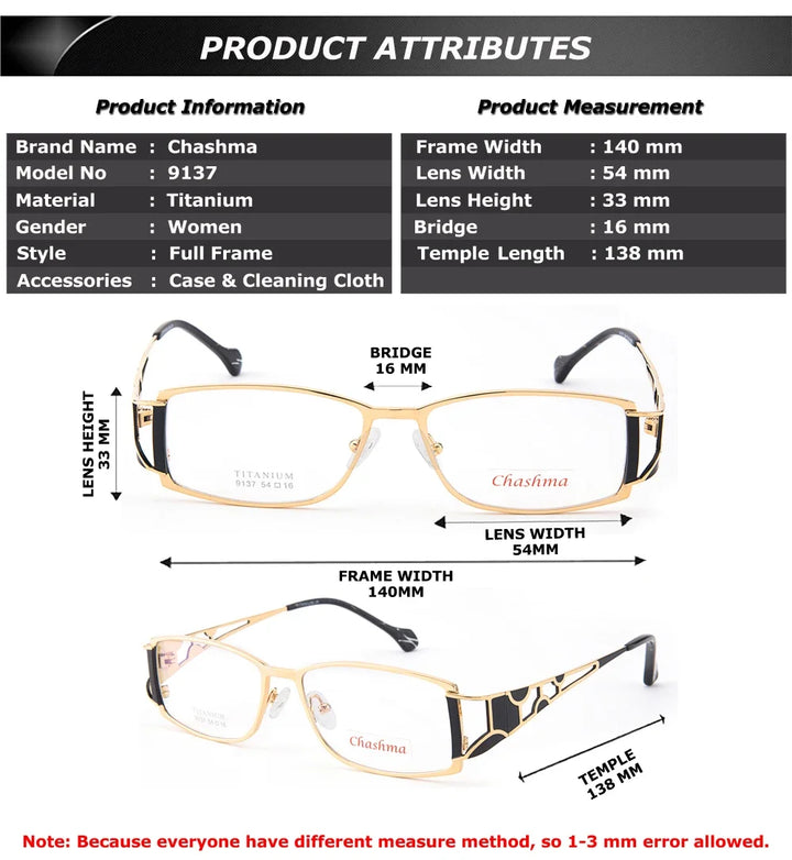 Chashma Women's Full Rim Rectangle Oval Titanium Eyeglasses 91373