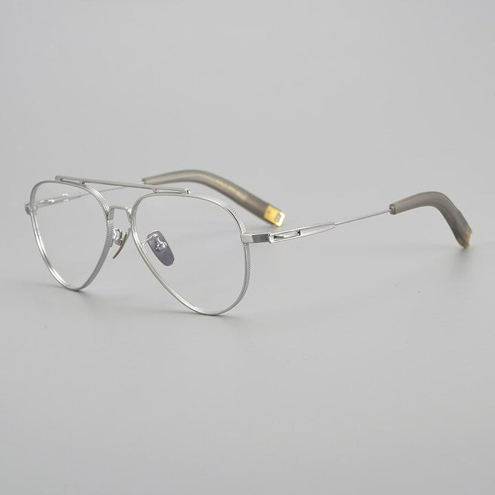 Hdcrafter Men's Full Rim Large Square Double Bridge Titanium Eyeglasses Hlsa-101 Full Rim Hdcrafter Eyeglasses Silver  