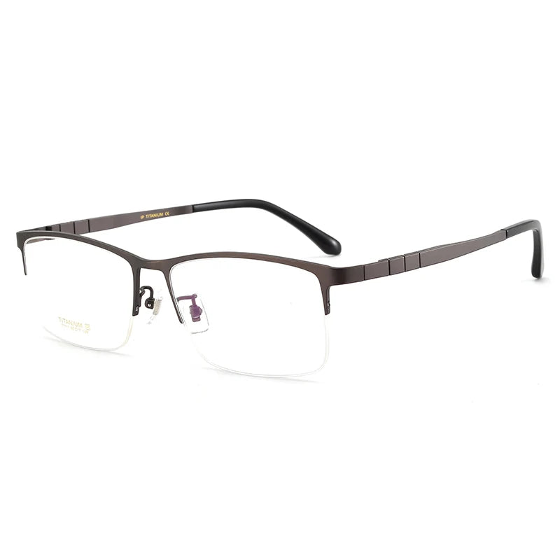 Bclear Men's Semi Rim Square Big Titanium Eyeglasses 71111 Semi Rim Bclear Brown  