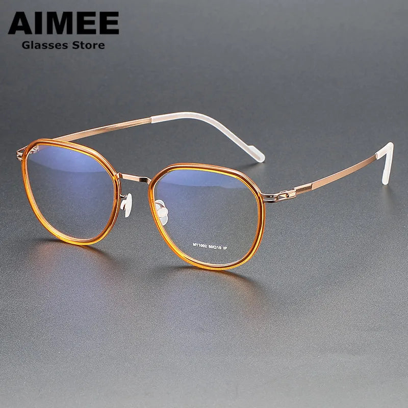 Aimee Unisex Full Rim Oval Square Acetate Steel Eyeglasses 1002