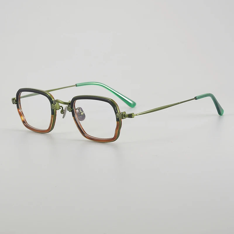 Aror Unisex Full Rim Square Titanium Acetate Eyeglasses 494198 Full Rim Aror Green Patter