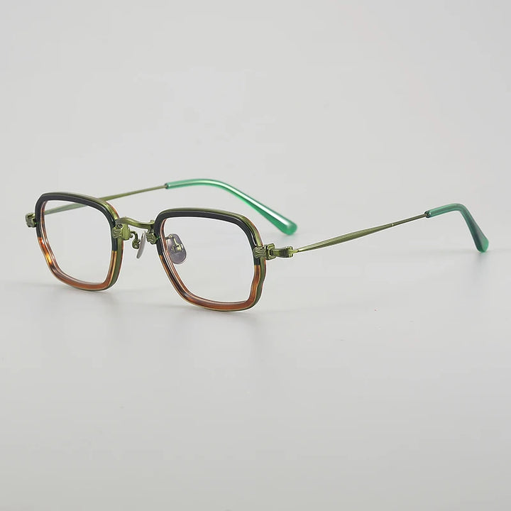 Aror Unisex Full Rim Square Titanium Acetate Eyeglasses 494198 Full Rim Aror Green Patter