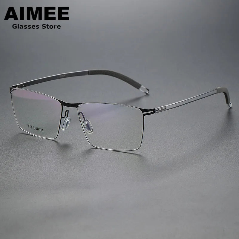 Aimee Unisex Full Rim Square Screwless Titanium Eyeglasses 46119 Full Rim Aimee Black-Gun  