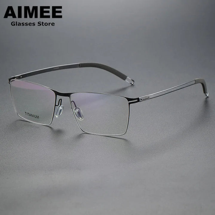 Aimee Unisex Full Rim Square Screwless Titanium Eyeglasses 46119 Full Rim Aimee Black-Gun  