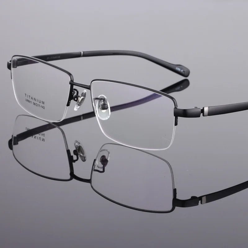 Hdcrafter Men's Semi Rim Big Square Titanium Eyeglasses 48911